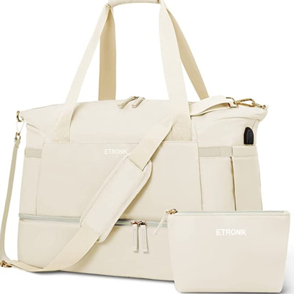 Amazon Gym Bag Sports Travel Duffel Bag Weekender Overnight Bag - Beige Medium